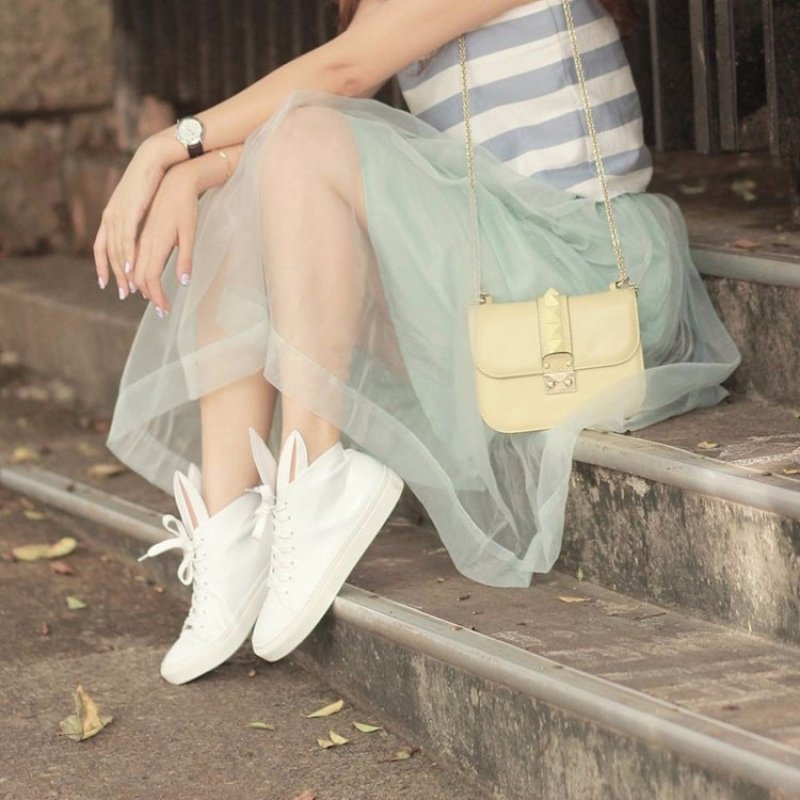 画像8: Real Leather Bunny Rabbit tail pom pom sneakers 本革 本皮 レザー ラビット ポンポン スニーカー (8)