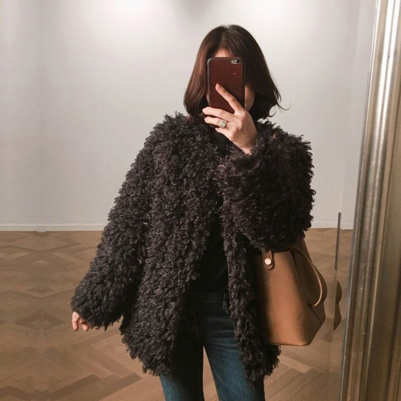 画像8: fake lamb hair  zipper coat  jacket フェイクファーカーリームートンジップコートジャケット (8)