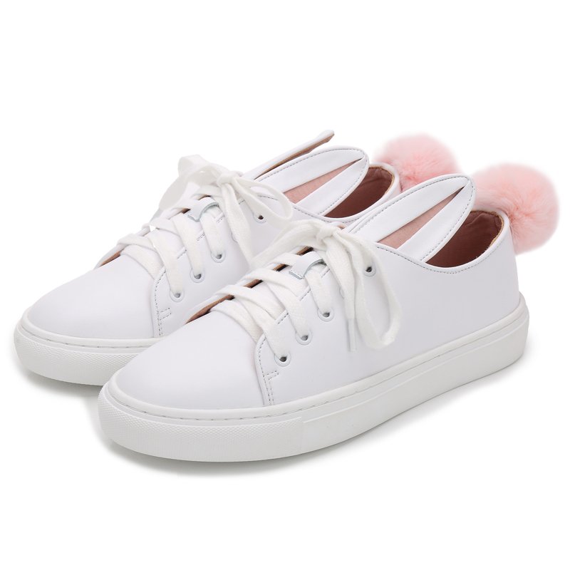 画像2: Real Leather Bunny Rabbit tail pom pom sneakers 本革 本皮 レザー ラビット ポンポン スニーカー (2)