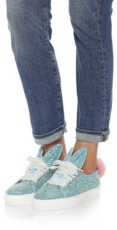 画像4: Real Leather Glitter Bunny Rabbit tail pom pom sneakers 本革 本皮 レザー ラメ グリッター キラキラ ラビット ポンポン スニーカー (4)