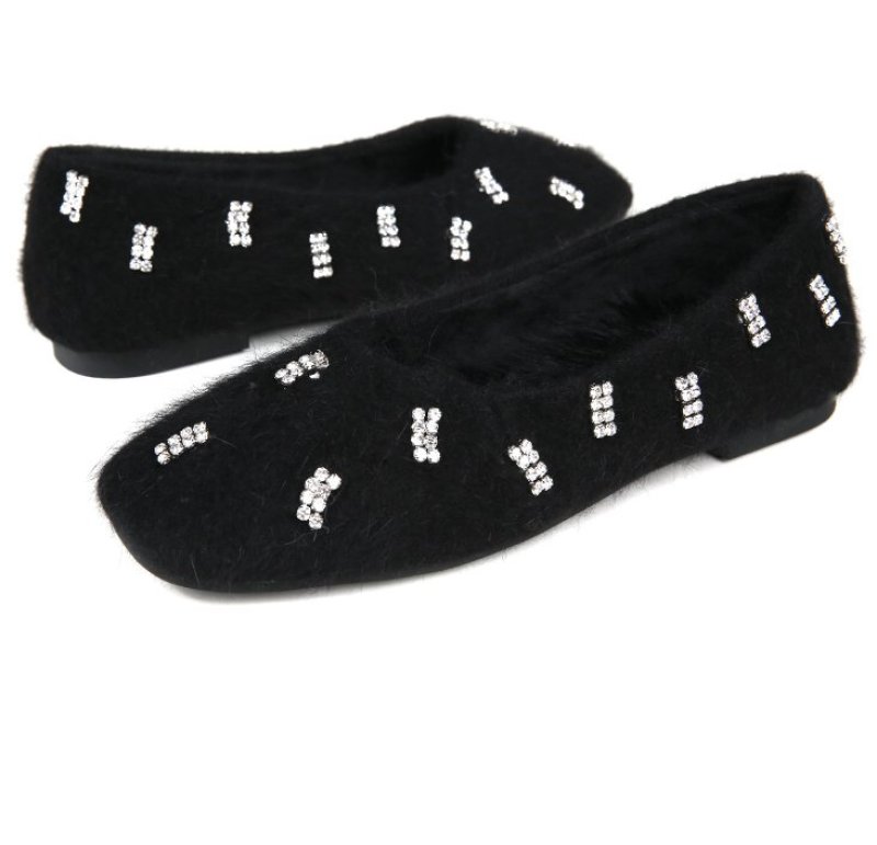 画像4: Women's Pumps with flat fur & bijouファーにビジューが付いたフラットパンプス (4)