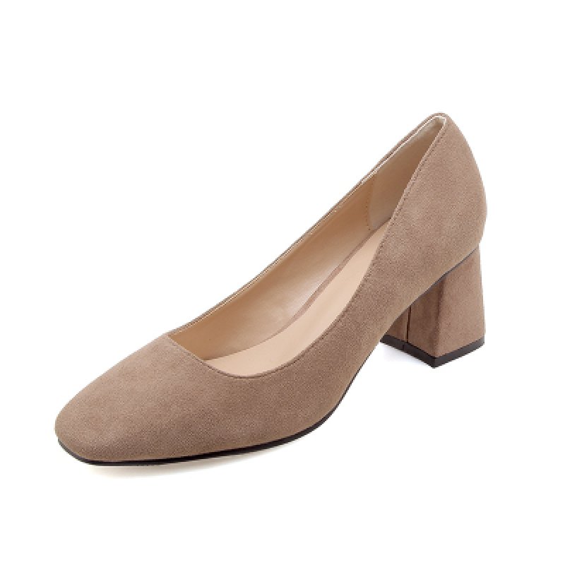 画像1: Women's  Sheep suedes quare head high-heeled women's pumps shoesシープススウェードスクエアヒールパンプス　 (1)