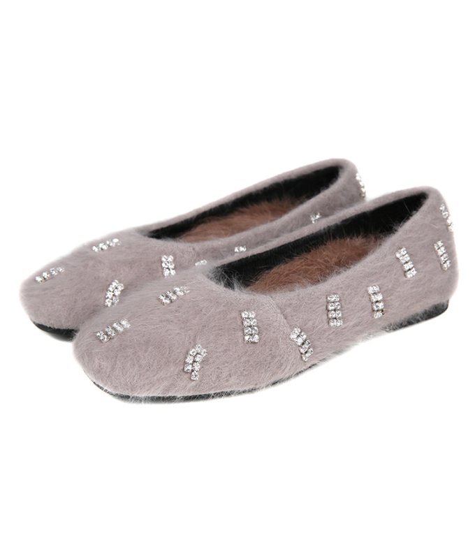 画像3: Women's Pumps with flat fur & bijouファーにビジューが付いたフラットパンプス (3)