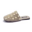 画像1: women's pearl rabbit fur  Flat Sandal Slipper flip-flops アンゴラファーパール付フラットサンダル　ミュールスリッパ (1)