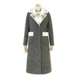 画像1: Women glen check double breasted coat with mink cuff リアルミンクファー襟 千鳥格子 グレンチェックツイードロングコート シープスキンライナー付き  (1)