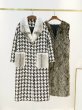 画像2: Women Houndstooth double breasted coat with mink cuff short sleeve リアルミンクファー襟 7分丈 千鳥格子 チェックツイードロングコート シープスキンライナー付き  (2)