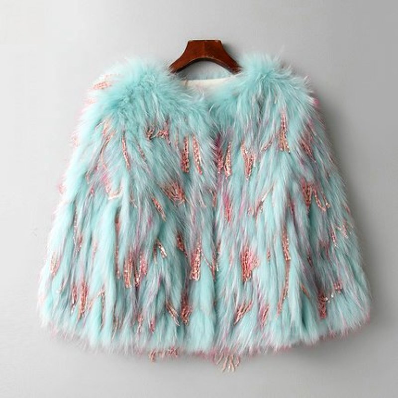 画像3: Knitted Real Raccoon Fur Jacket with Fringe Tassel Sequins 編み込みリアルラクーンニットファーショートコート ジャケット 毛皮 (3)