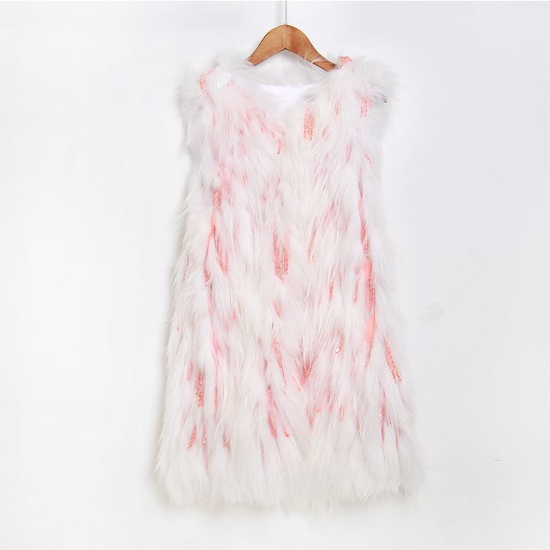 画像4: Knitted Real Raccoon Fur Vest with Fringe Tassel Sequins 編み込みリアルラクーンニットファーベスト ジャケット 毛皮 (4)
