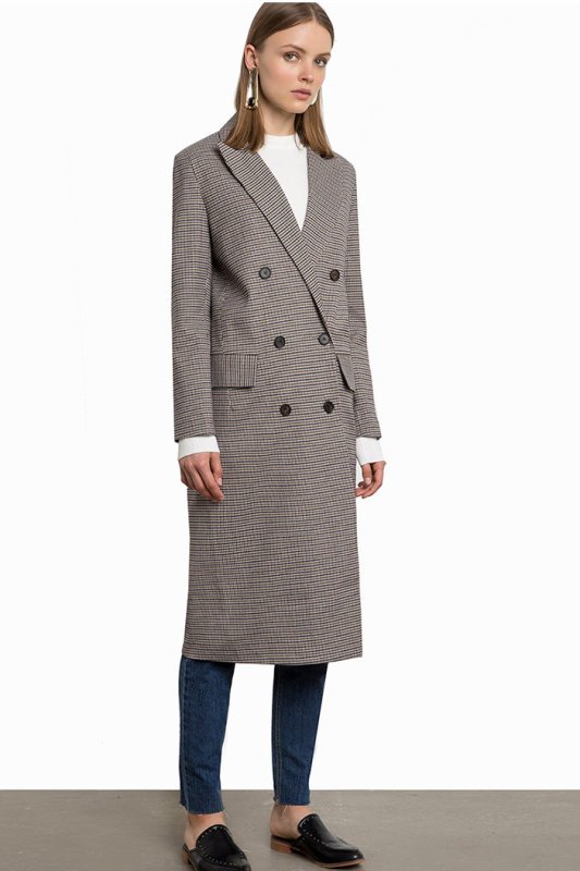 画像1: Women check double-breasted plaid long windbreaker long coat jacket ダブルブレイドチェックツイードロングコート  (1)