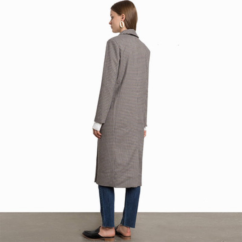 画像2: Women check double-breasted plaid long windbreaker long coat jacket ダブルブレイドチェックツイードロングコート  (2)