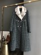 画像8: Women check tweed jacket long coat with real mink fur double pearl button リアルミンクファー襟 パールボタン チェックツイードロングコート シープスキンライナー付き  (8)