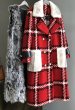 画像4: Women check tweed jacket long coat with real mink fur リアルミンクファー襟 ポケット付き チェックツイードロングコート シープスキンライナー付き  (4)