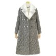 画像2: Women check tweed jacket long coat with real mink fur double pearl button リアルミンクファー襟 パールボタン チェックツイードロングコート シープスキンライナー付き  (2)