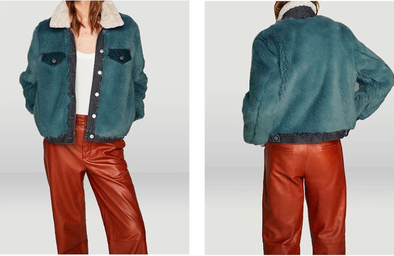 画像4: fake ecofar denim stitching  jacket  coatフェイクエコファーデニムステッチジャケット　コート (4)