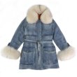 画像1: Women Denim jeans fox fur jacket inner down リアルフォックスファー襟 袖 (1)