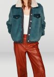 画像1: fake ecofar denim stitching  jacket  coatフェイクエコファーデニムステッチジャケット　コート (1)