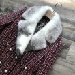 画像3: Women check tweed jacket long coat with real mink fur double pearl button リアルミンクファー襟 パールボタン チェックツイードロングコート シープスキンライナー付き  (3)