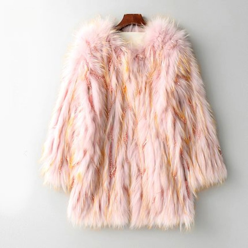 画像4: Knitted Real Raccoon Fur Jacket with Fringe Tassel Sequins Long 編み込みリアルラクーンニットファーショートコート ジャケット 毛皮 (4)