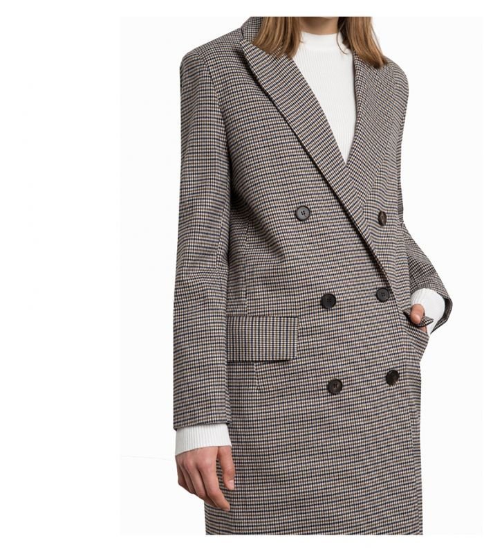 画像3: Women check double-breasted plaid long windbreaker long coat jacket ダブルブレイドチェックツイードロングコート  (3)