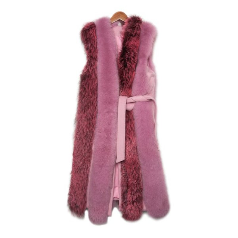 画像3: Bicolor Real Fox Fur Vest バイカラー2トーン リアルフォックスファーロングベスト 毛皮 (3)