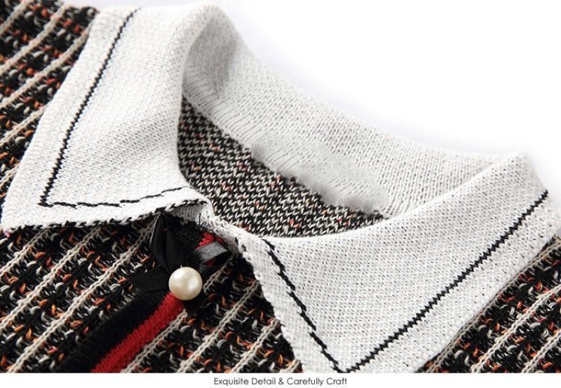 画像5: Women's round neck check bow ribbon dress  襟付き リボン ラウンドネック膝丈ドレス ワンピース (5)