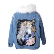 画像1: Women's Real Fox Fur Rabbit Rex fur inner Unicorn back print Denim Jeans Jacket ユニコーンリアルフォックスファー襟付きデニムジャケットコート Gジャン (1)