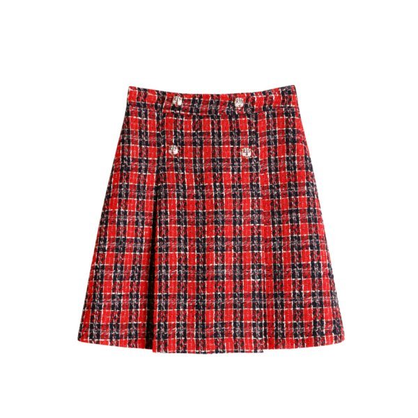 画像1: Women's Tiger Button Tweed A-Line Skirt タイガー虎ボタン付きツイードスカート (1)