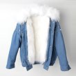 画像3: Women's Real Fox Fur Rabbit Rex fur inner Unicorn back print Denim Jeans Jacket ユニコーンリアルフォックスファー襟付きデニムジャケットコート Gジャン (3)