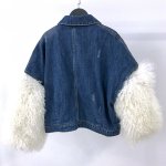 画像2: Women's Real Mongolian lamb Fur sleeve Denim Jeans Jacket リアルモンゴリアンファーデニムジャケットコート Gジャン (2)