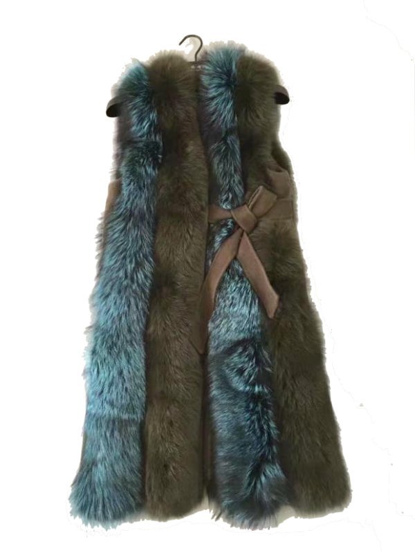 画像2: Bicolor Real Fox Fur Vest バイカラー2トーン リアルフォックスファーロングベスト 毛皮 (2)