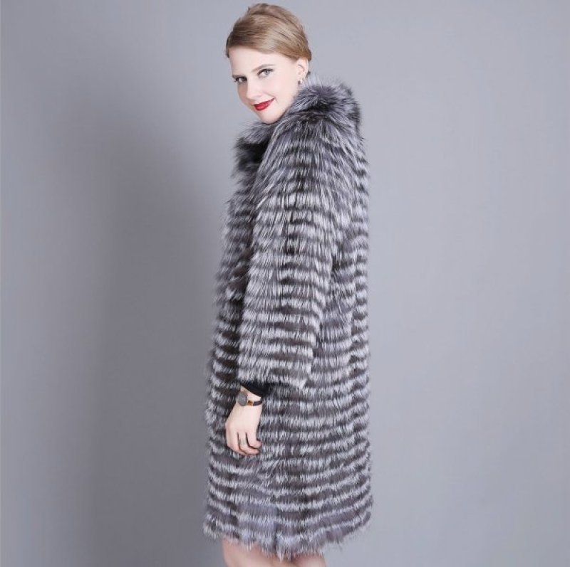 画像2: Real Silver Fox fur Stand Collar Jacket Coat  リアルシルバーフォックスファーコート (2)