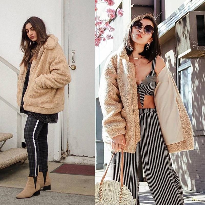 画像5: Women's Sheep Fur Oversized shearling zip up coat Jacket シープファーオーバーサイズジップアップジャケットコート 羊毛 (5)