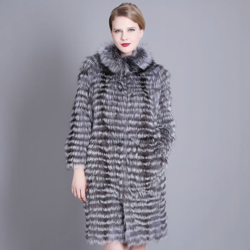 画像1: Real Silver Fox fur Stand Collar Jacket Coat  リアルシルバーフォックスファーコート (1)