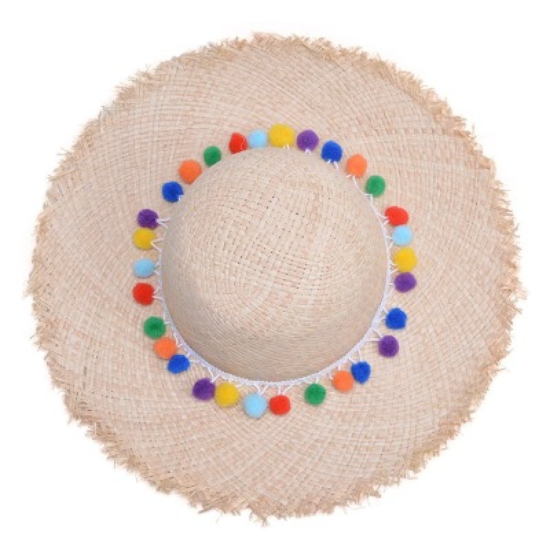 画像3: pompom straw hat スパンコールロゴ入り女優帽 (3)