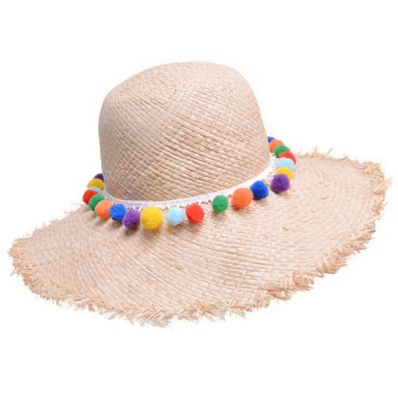 画像2: pompom straw hat スパンコールロゴ入り女優帽 (2)