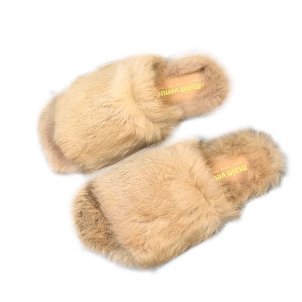 画像1: women's rabbit fur  Flat Sandal Slipper flip-flops ラビットファーフラットサンダル　ミュールスリッパ (1)