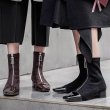 画像1: women's stretch velvet short boots  ankle boots ストレッチ本革レザージップショートブーツ ショートブーティーブーツ (1)