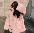 画像4: Women's   loose thickening rabbit plush coat Oversizedcoat Jacketフェイクエコラビットファーフディーオーバーサイズジャケットコート (4)