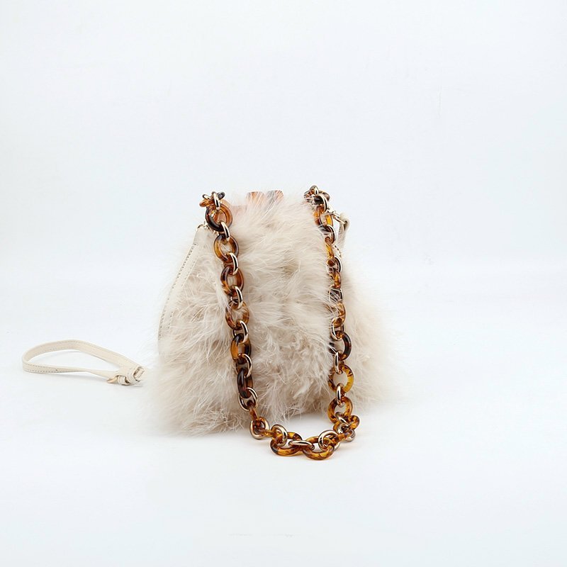 画像8: Real Ostrich Hairy Bag   リアルフェザーチェーンショルダートートバッグ (8)