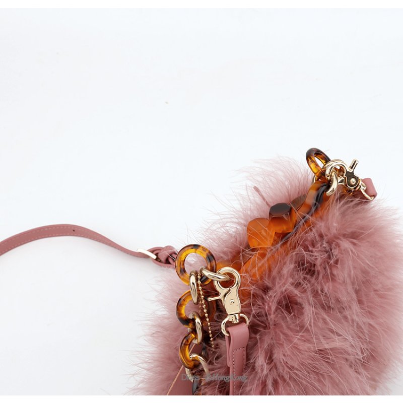 画像3: Real Ostrich Hairy Bag   リアルフェザーチェーンショルダートートバッグ (3)