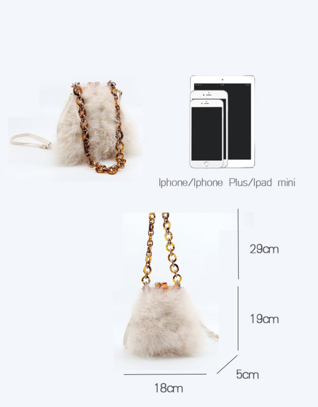 画像10: Real Ostrich Hairy Bag   リアルフェザーチェーンショルダートートバッグ (10)