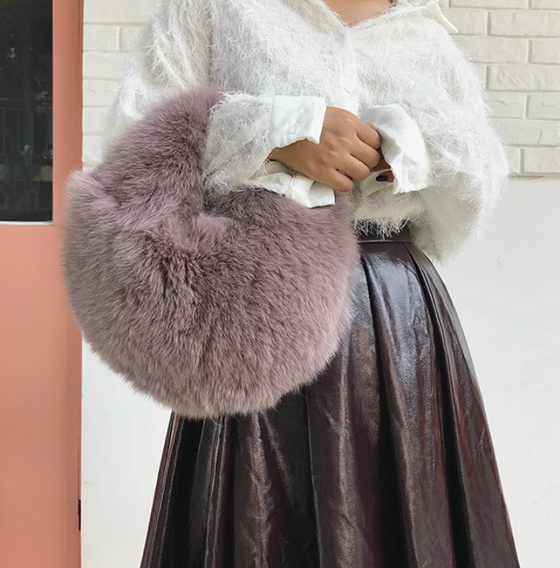 画像2: Real fox fur handcuffs hand-held furbag  tote bag   リアルフォックスファーサークル型トートバッグ (2)