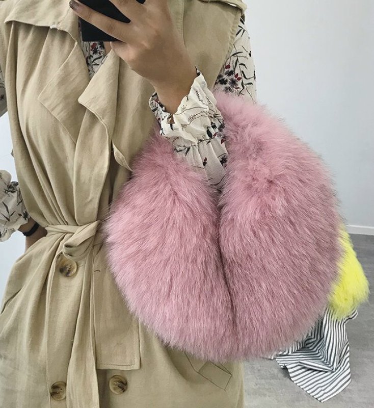 画像3: Real fox fur handcuffs hand-held furbag  tote bag   リアルフォックスファーサークル型トートバッグ (3)