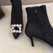 画像4: women's satin rhinestones buckle high-heeled pointed Martin boots サテンにバックルが付いたオシャレなショートブーツ ソックスブーツ  ブーティーブーツ (4)