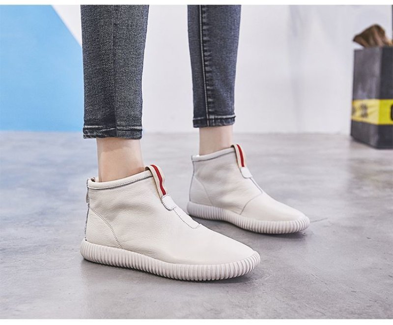 画像4: women's leather flat boots レザーバックジップショートブーツ ブーティーブーツ (4)