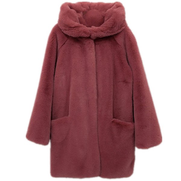 画像1: Women's  fake rabbit fur hoody coat Jacketフェイクエコラビットファーフディーコート　ジャケット (1)