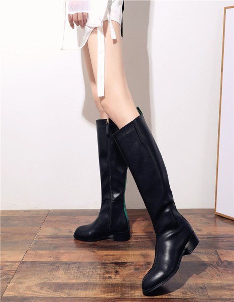 画像5: women's  leather low heel long boots side zipper boots　本革レザーブリティッシュフラットロングブーツ (5)