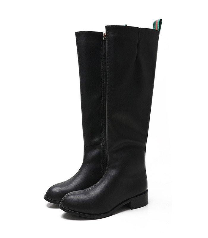 画像3: women's  leather low heel long boots side zipper boots 本革レザーブリティッシュフラットロングブーツ (3)