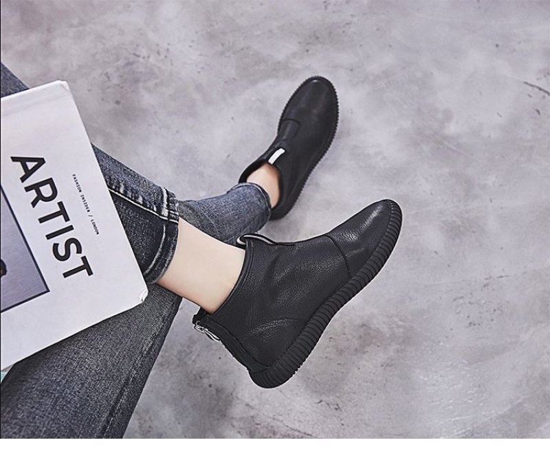 画像7: women's leather flat boots レザーバックジップショートブーツ ブーティーブーツ (7)