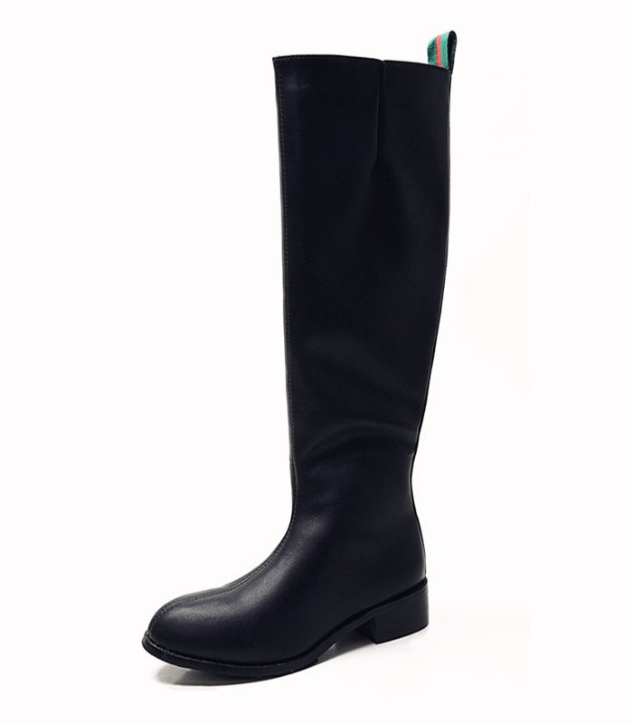 画像4: women's  leather low heel long boots side zipper boots 本革レザーブリティッシュフラットロングブーツ (4)